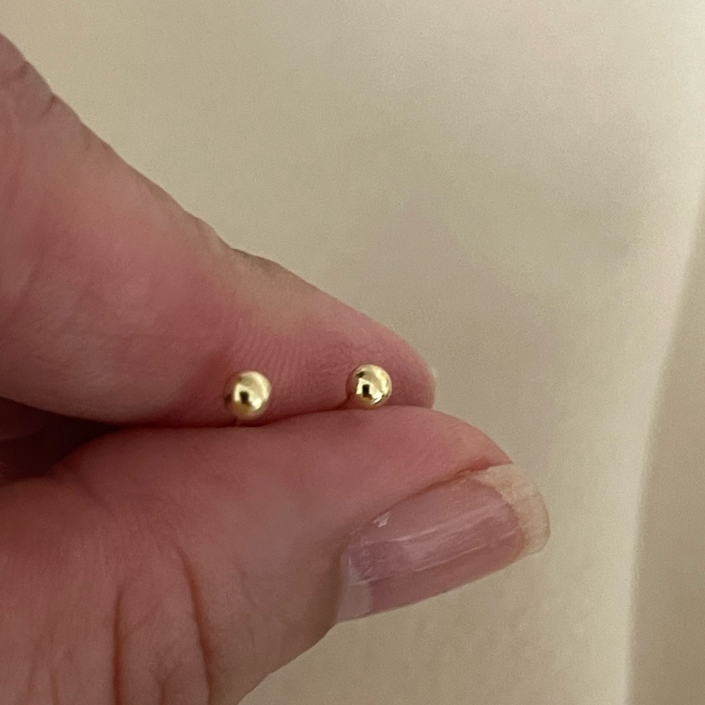 14k Gold Baby Ball Stud Earrings - Picture 2 of 4